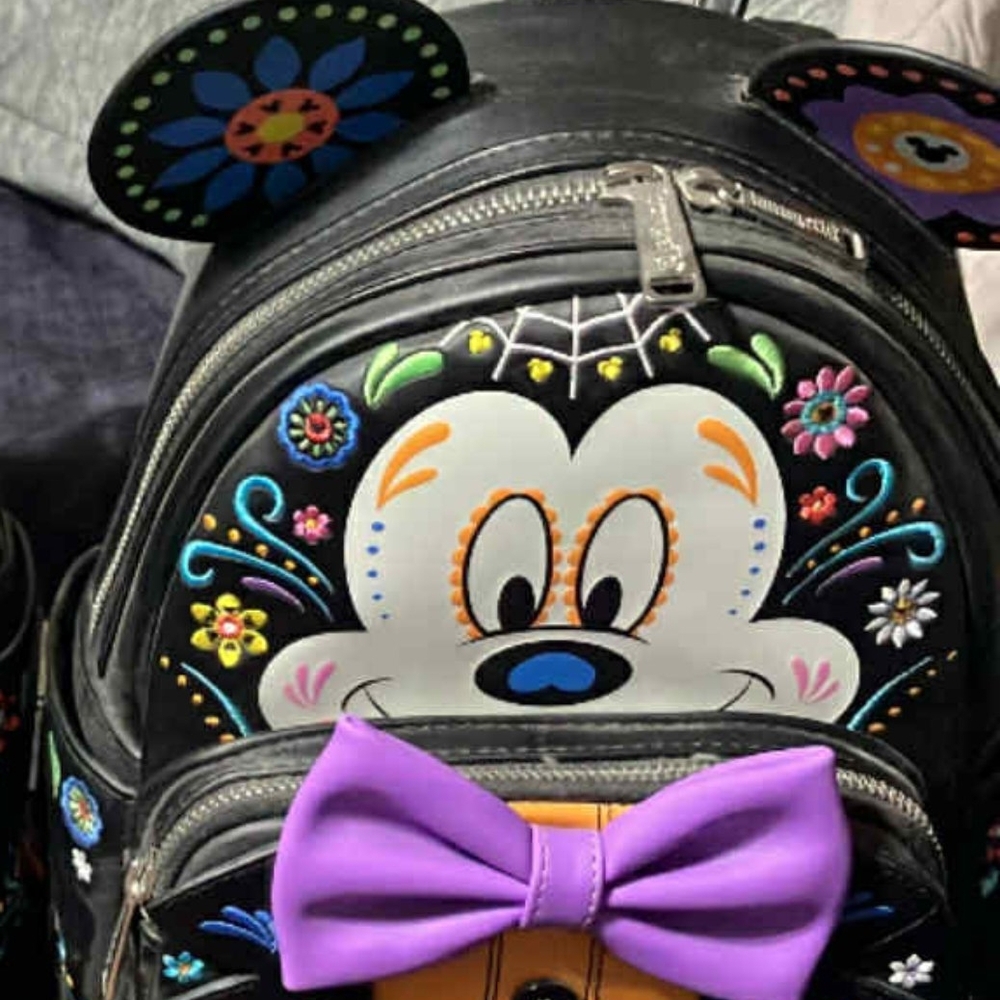 Loungefly Black and Purple Mini Bag with Cartoon Design